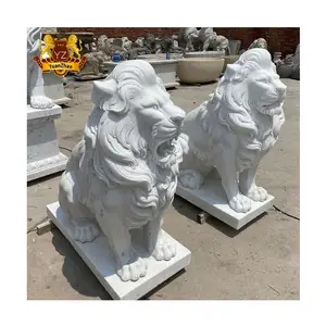 Estatua de León de mármol blanco para decoración al aire libre, estatua de león de piedra de tamaño real decorativa para jardín, estatua de León de mármol blanco occidental