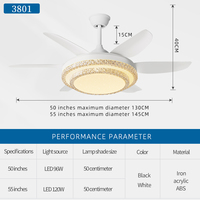 Ventilateur de plafond LED moderne pour bureau à domicile, avec télécommande, 6 pales en ABS, moteur DC, 55 pouces, température de couleur variable