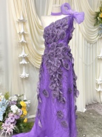 Tissu de robe de soirée en tulle avec appliques de feuilles 3D faites à la main, perles tubulaires et sequins, 2016