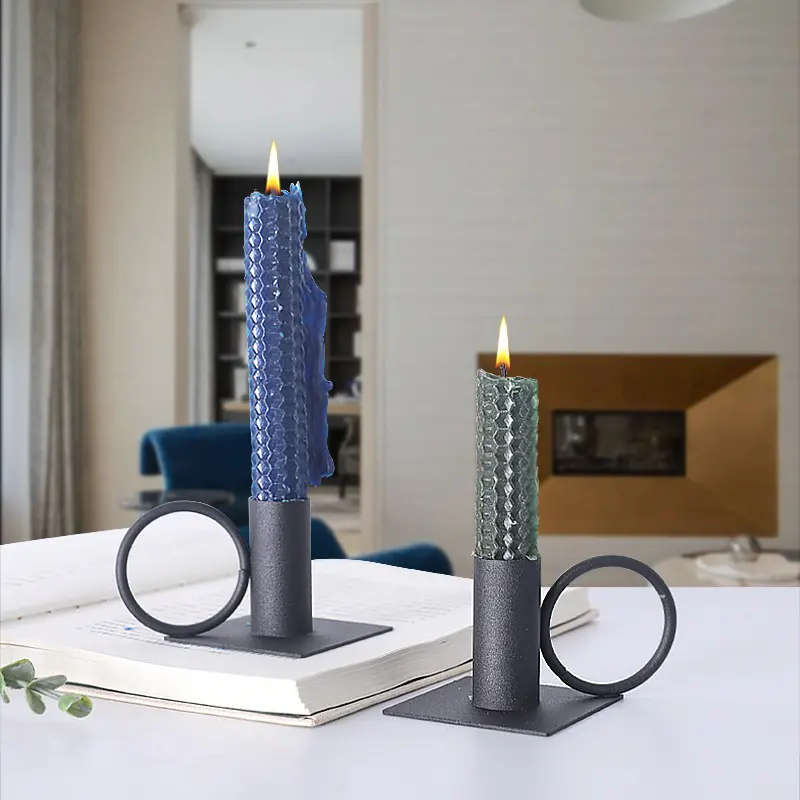 Decoração Home Simples Preto Puro Par De Bandeja Quadrada Criativo Metal Candle Holder Set Decorative Candle Holder