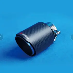130毫米通用排气改装蓝色涂层碳纤维圆形消声器尖端排气管尾管喉管