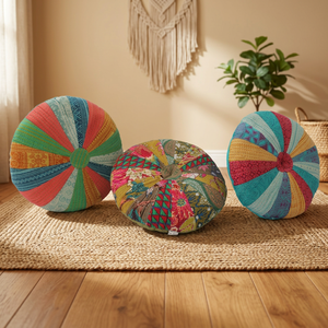 High Selling Decorative Printed Patchwork Yoga Meditation Round Floor <b>Cushion</b> Seating Chair Wholesale Indian Kantha 100% Cotton - Product Image 3