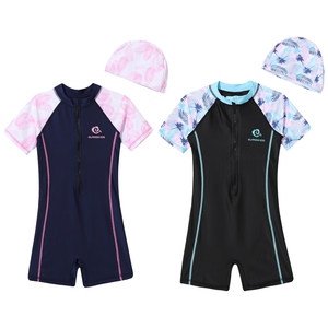 Combinaison de natation athlétique pour filles de 10 à 16 ans avec bonnet pour la compétition, l'entraînement en piscine, la natation en eau chaude, la baignade et le surf - Product Image 1