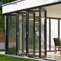Porte patio pliante pour espace extérieur, en aluminium, double vitrage trempé, design sans joint, étanche et résistant aux intempéries, système d'étanchéité.