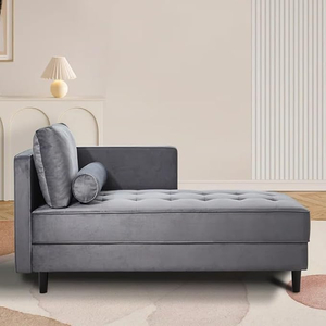 Mid-Modern Glam Tufted Velvet Chaise Lounge con brazo cuadrado, fácil montaje para sala de estar, dormitorio, apartamento en color gris - Product Image 3