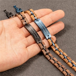 Pulsera de Madera y Acero Inoxidable para Hombre, Negra, con Logotipo Personalizado Grabado, Dijes de Diseño para Pulsera de Madera DIY - Product Image 4