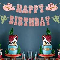 Bannière Joyeux Anniversaire Cowboy Western 17 Lettres en Papier Guirlande Scintillante Décoration Fête Garçons Filles Vente en Gros