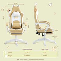 Chaise de bureau ergonomique kaki pour fille adulte et adolescente, chaise de jeu blanche avec un adorable chiot en peluche et un soutien lombaire massant