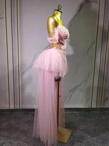 ชุดเซ็กซี่สองชิ้นสีชมพูแบบตาข่ายสำหรับผู้หญิง ชุดราตรีออกงานฉลองวันเกิด ปาร์ตี้ไนต์คลับ ชุดแสดงบนเวทีสำหรับนักร้อง - Product Image 3