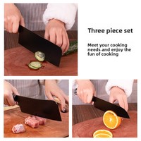 Ensemble de 3 couteaux de cuisine en acier inoxydable, revêtement antiadhésif noir, couteau de chef, couteau à découper la viande, couteau de cuisine tranchant
