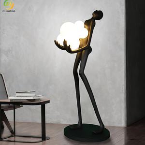 Lámpara <span class=keywords><strong>de</strong></span> Pie LED JYLIGHTING, Estilo Nórdico Creativo, Figura Humana Artística Negra <span class=keywords><strong>de</strong></span> Pie con Bola <span class=keywords><strong>de</strong></span> Nube - Product Image 1