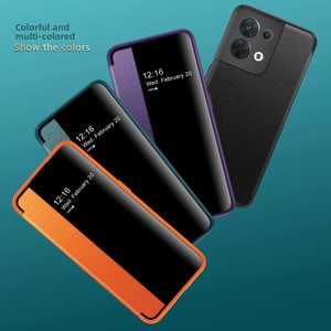 Funda de cuero lisa con ventana inteligente para OPPO Reno8, que proporciona cobertura total y protección contra caídas - Product Image 1
