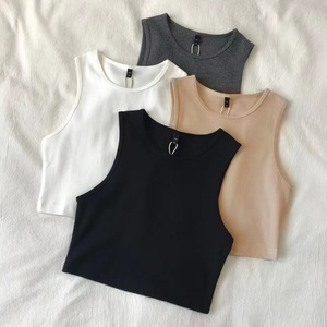 <span class=keywords><strong>Camiseta</strong></span> interior elástica de cintura alta para <span class=keywords><strong>mujer</strong></span>, sin mangas, ajustada, top corto personalizable para chica - Product Image 1