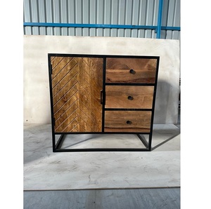 เฟอร์นิเจอร์วินเทจเหล็กโลหะและไม้มะม่วงเก่าที่เป็นของแข็ง4ลิ้นชักและประตูห้องนั่งเล่นสำหรับตู้แสดงและตู้เก็บของ - Product Image 1