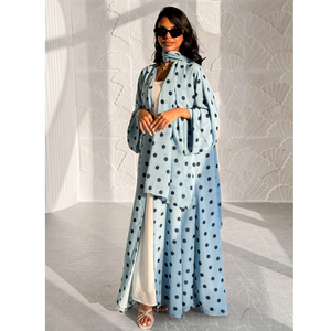 Abaya LEDUO Elegante y Lujosa con Estampado Geométrico de Puntos, Transpirable y Suave de Satén para Eid y Ramadán - Product Image 1