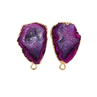 Boucles d'oreilles clous en laiton véritable avec connecteur simple et géode d'agate naturelle, plaqué or, bijoux de fête