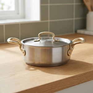 Casserole en acier inoxydable avec couvercle, design minimaliste rond et durable, compatible avec toutes les plaques de cuisson, passe au lave-vaisselle - Product Image 3