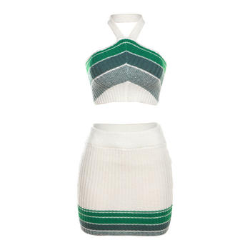 Elegant Women's Summer 2-Piece Set Halter Backless Camisole & Mini Skirts Casual Print Streetwear with Matching Suits Knit Style