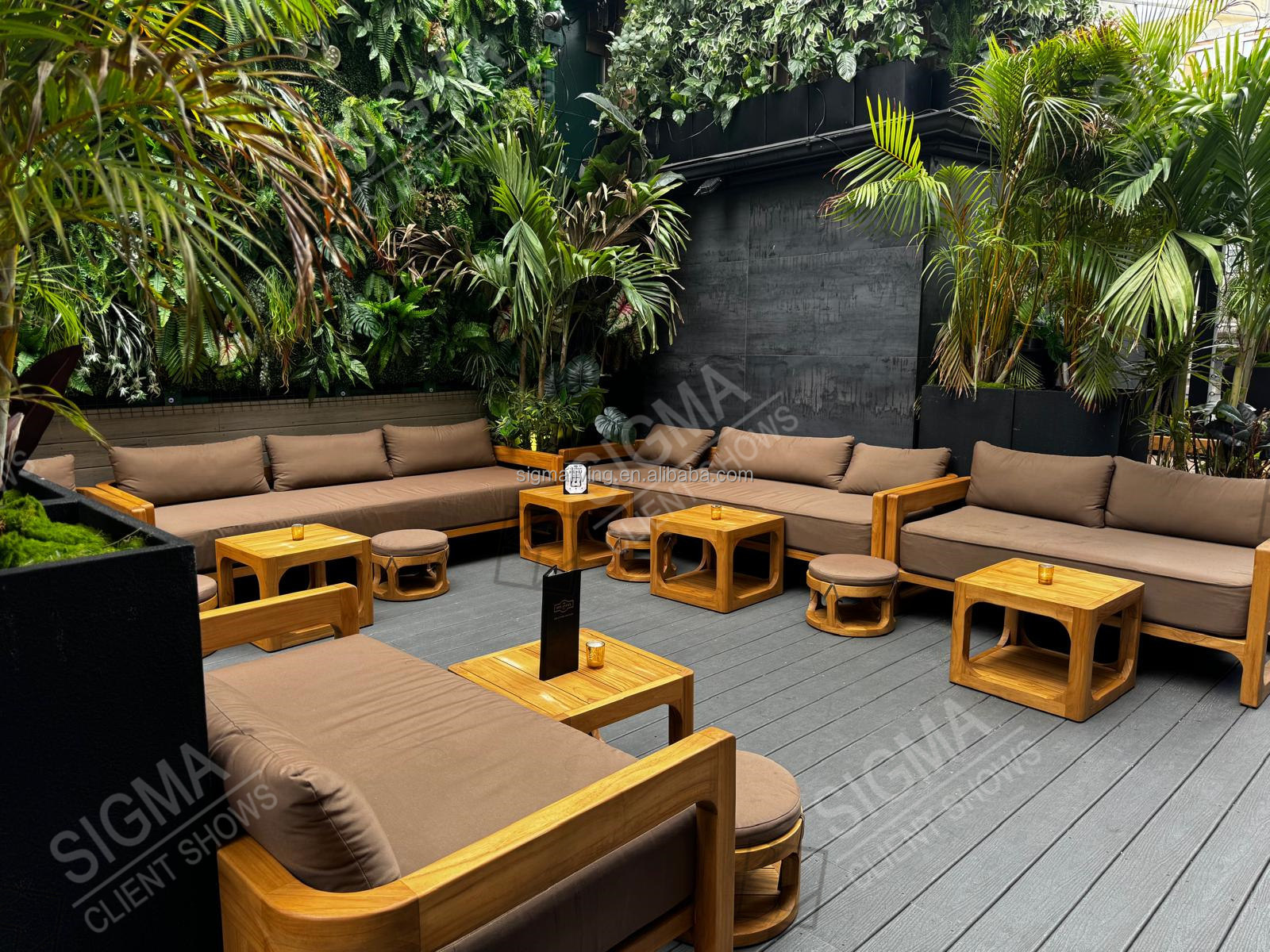Factory Luxury Factory Patio Furniture Garden Set Wood Outdoor All Weather Fabric Teak Wooden Sofa
