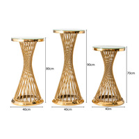 Table de bar ronde en verre de luxe au design moderne, acier inoxydable doré de haute qualité pour les mariages