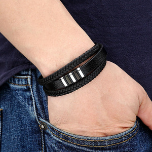 All'ingrosso bracciale da <span class=keywords><strong>uomo</strong></span> in vera pelle multistrato in acciaio inossidabile intrecciato <span class=keywords><strong>accessori</strong></span> di moda - Product Image 4