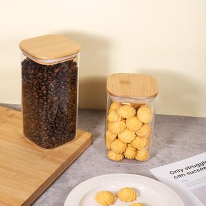 Airtight Borosilicate Glass <b>Kitchen</b> <b>Storage</b> Square <b>Jars</b> Set with Bamboo Lids Blowing Technology - Product Image 6