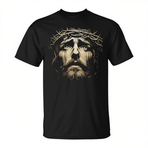 Camiseta vintage con corona de espinas y rostro de Jesucristo, color negro - Product Image 2
