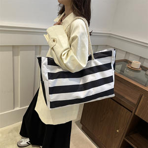 Logo personnalisé surdimensionné femmes grand <span class=keywords><strong>week</strong></span>-<span class=keywords><strong>end</strong></span> Shopping sac fourre-tout femmes mode <span class=keywords><strong>pas</strong></span> <span class=keywords><strong>cher</strong></span> vague rayures toile plage sac fourre-tout - Product Image 5
