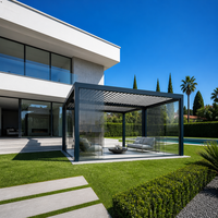 Pergola bioclimatique de luxe en aluminium avec commande de moteur électrique, design personnalisé, accessoires en option, villa extérieure