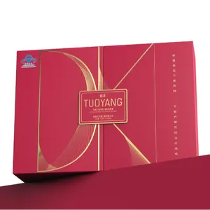 Top-rated red gold tamping logo two-gate tea brand packaging box with insert for bottles and cans