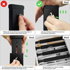 Ensemble moderne et durable de 4 pièces, séparateur de tiroir en bambou noir réglable en hauteur de 2,4 pouces, organisateur de couverts - Product Image 4