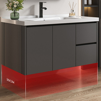 Meuble de rangement mural en alliage d'aluminium noir mat OEM ODM avec lavabo en céramique et miroir LED intelligent pour hôtel et appartement