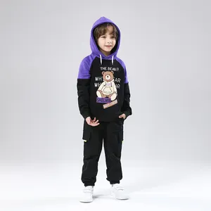 Good Supplier Boy Winter Kids Hoodie Cute Drawstring Stitching Color Stripe Sweatshirt