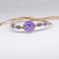 Bracelet à breloques vintage en fleurs séchées, souvenir, dentelle, fleurs véritables, style forêt, cadeau unisexe, fait main, motif