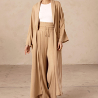 Ensembles Abaya Musulmans Grande Taille pour Femmes, Polyester Gaufré, Design Personnalisé, Manches Longues, Pantalon en Tricot, Vente en Gros Disponible pour le Printemps
