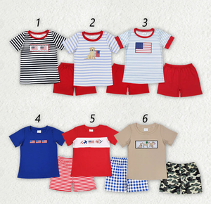 Tenues d'été brodées pour bébés garçons : chemise et short du 4 juillet - Product Image 1