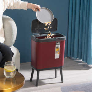 Rectangular <b>Plastic</b> Trash Can With Lid 12L Indoor <b>Kitchen</b> Waste Bin Storage Bucket - Product Image 1