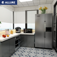 Allure Ensemble d'armoires de cuisine intelligentes en acier inoxydable Mode industrielle Style Armoires de cuisine de luxe au design moderne vente en gros