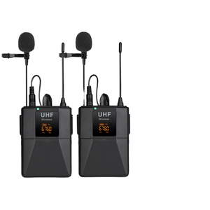 Micrófono Lavalier inalámbrico UHF, transmisor Dual de 2 canales, cancelación de ruido, de Metal Clip, cámara <span class=keywords><strong>DSLR</strong></span>, grabadora de voz para teléfono móvil - Product Image 1