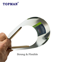 Couteau à mastic Topman 600 mm en acier inoxydable argenté de 0,3 mm d'épaisseur, type couteau courbé, grattoir à peinture, manche en bois de hêtre, pour le collage de plaques de plâtre