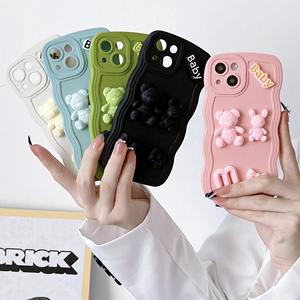 เคส TPU ลายการ์ตูนรูปหมีแบบหยักสายคล้องคอน่ารักพร้อมเคสป้องกันเลนส์ด้านหลังเป็นซิลิโคนสำหรับเคส iPhone - Product Image 4