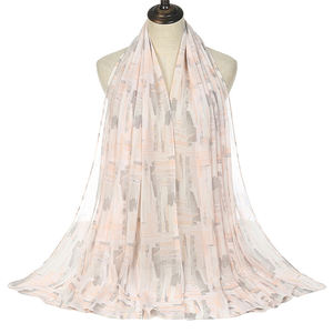 衣料品店英国スタイルファッションプリントシルクスカーフカスタムラベル女性ビーチカバーアップシルクサロンショール - Product Image 3