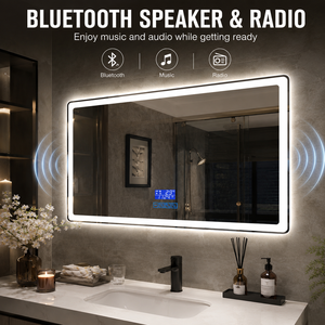 Waterproof Defogger <strong>Smart</strong> LED Bathroom <strong>Mirror</strong> with Bluetooth Speaker, Radio &amp; Touch Control - Rectangle - Product Image 5