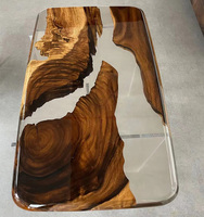 Table en résine époxy bleu rivière, design spécial haut de gamme en bois de noyer