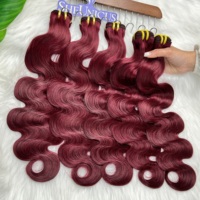Lot de Cheveux Humains Bruts Vierge 100% Remy Naturels Double Drawn Mink, Couleur Rouge 99j, Ondulés, Cuticules Alignées, Cheveux Brésiliens en Gros