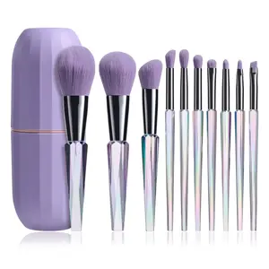 M003 wholesale transparent makeup brush sets equipped with purple pvc bucket color brush handle diamond crystal