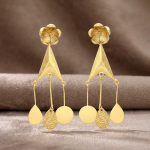 Matte <b>Gold</b> Flower Stud Drop Earrings Chevron Triangle Brass 18K <b>Gold</b> Plated <b>Disc</b> Teardrop Charm Dangle Earrings for Anniversary - Product Image 3