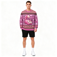 Sweat-shirt à col rond pour homme personnalisé ODM avec sublimation rose de chat de Noël et impression intégrale pour les fêtes de Noël