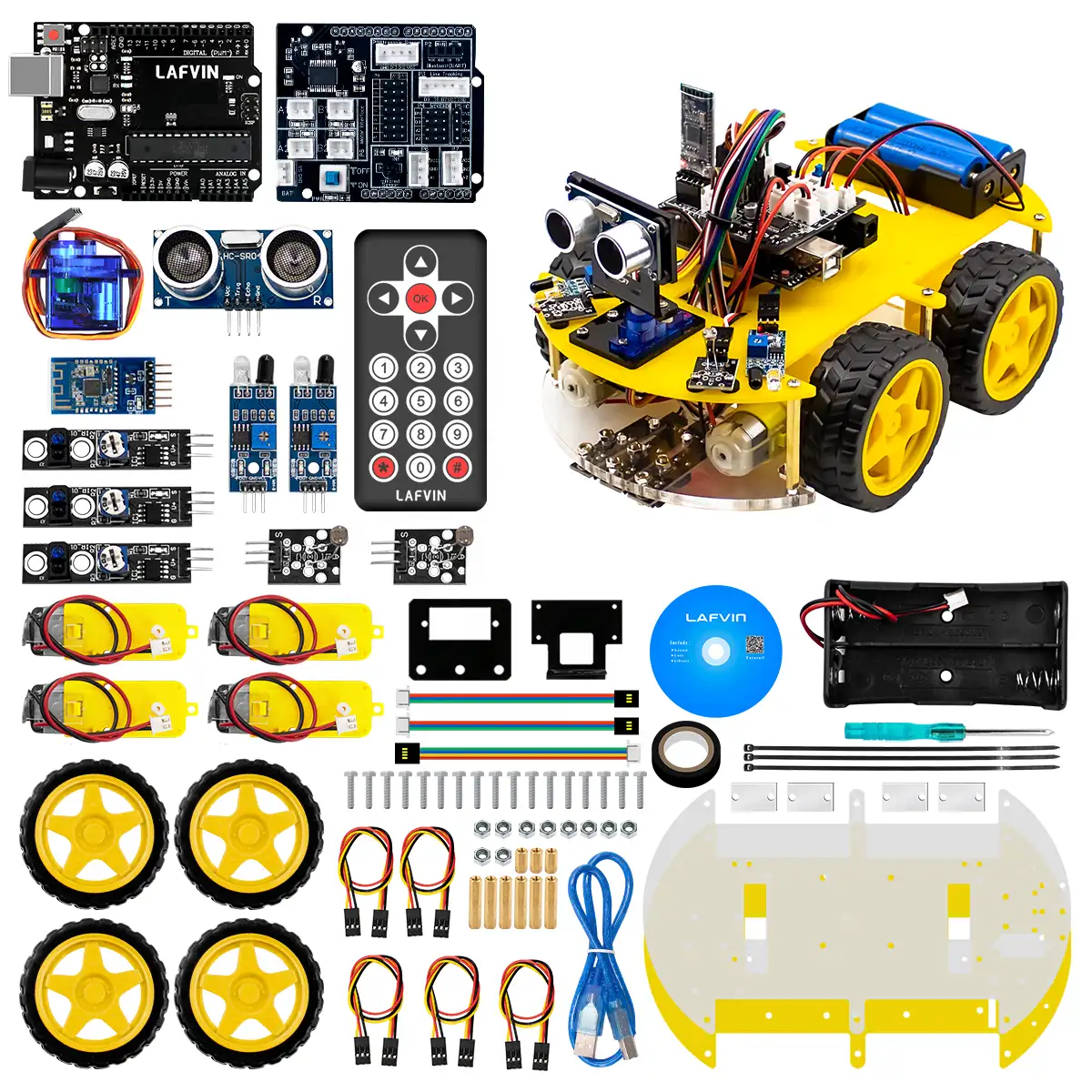 Lafvin 4wd multi robô carro kit atualizado, v2.0 para arduino robô haste/grafico programação carro robô