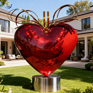Sculpture de cœur en acier inoxydable plaqué or, nœud poli, thème amour, décoration pour la Saint-Valentin - Product Image 1